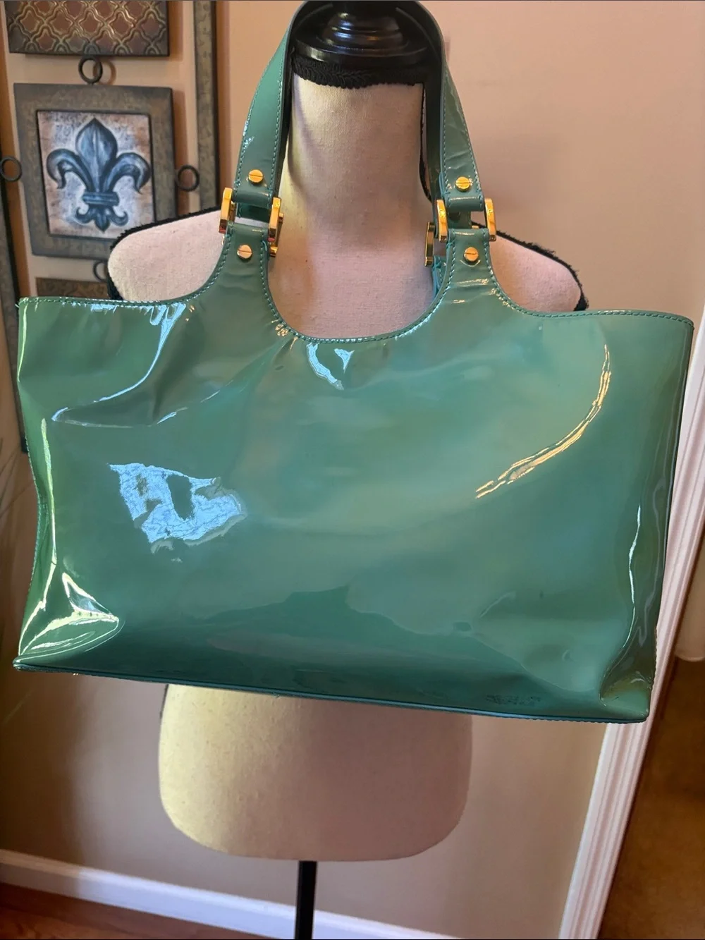 Tory Burch Patent Perforated Logo Tote in Teal